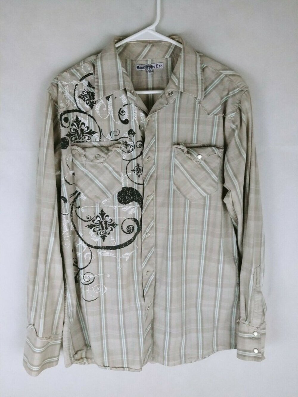 Manchester Esc. Men's Western Embroidered Pearl Snap Shirt Size Large